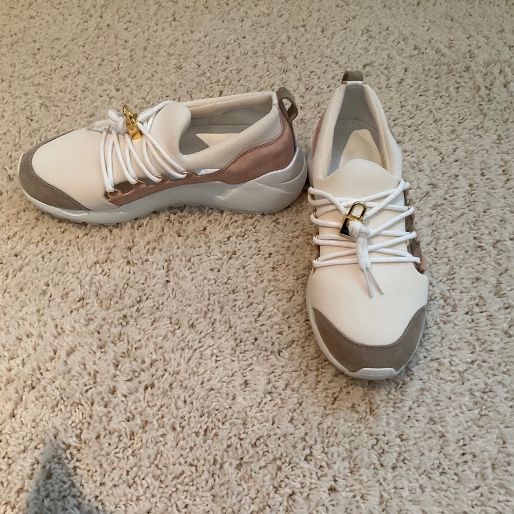 Buscemi sneakers in cream and tan fabric and suede